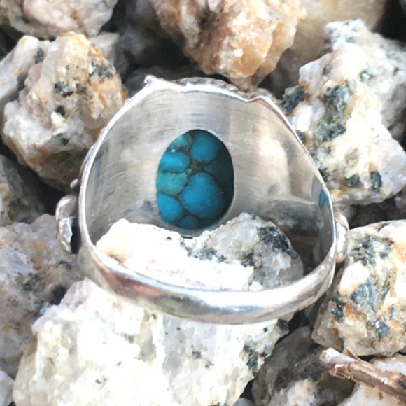 Blue Copper Turquoise .925 Ring Ornate Silver - Picture 14 of 16